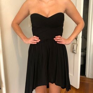 BCBG black high to low strapless dress